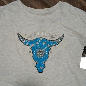 Hooey Ladies Crew Neck short sleeve shirt with Blue Steer